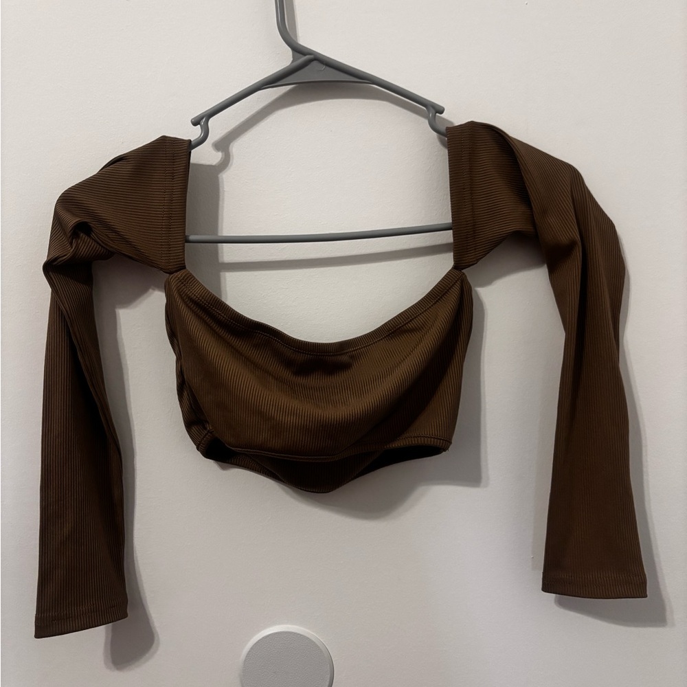 SHEIN Brown and White Asymmetrical Bodysuit